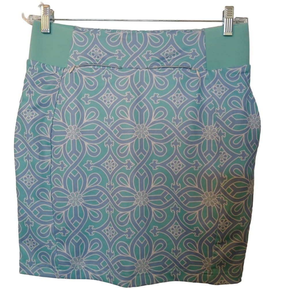 Gretchen Scott Womens Green Blue Geo Printed Athletic Golf Tennis Skort Small